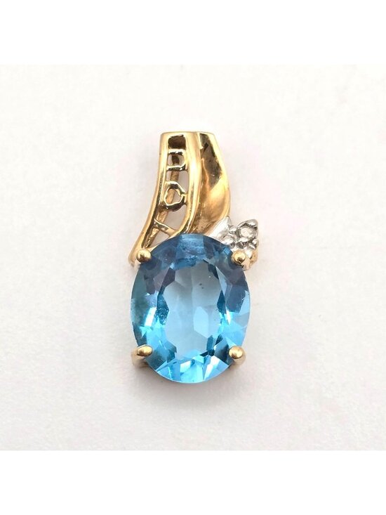 Unbranded Jewelry - 10K Yellow Gold Diamond & Blue Topaz 'I Love You' Slide Pendant